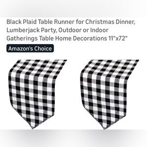 Black and White Plaid Table Runner Set 2.  11.5 x 70” EUC